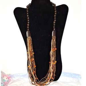 Artisan Lush Tribal Beaded Necklace Stone Chip Layered Organic Chunky VTG 90's